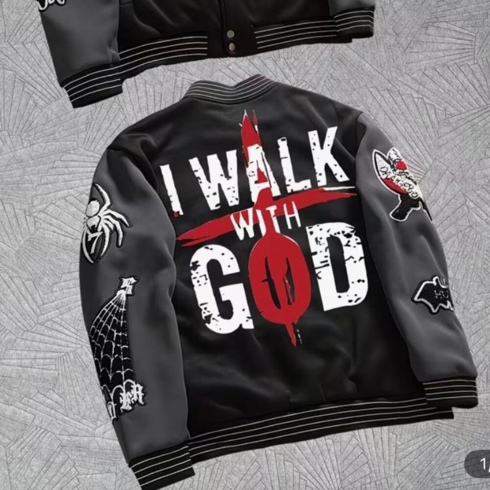 NEW - MARKET LOGO 1990 VARSITY JACKET I WALK WITH GOD SZ - XL - Picture 5 of 5